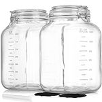 Sovietiep Wide Mouth Large Glass Jar with Airtight Lid, 1 Gallon Glass Jar w Hinged Lids and Scale Marks, Square Large Mason Jars w Labels and Gasket(for Kitchen Storage, Pikle, Fermenting), Set of 2