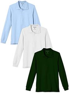 Andrew Scott Boys 3-Pack Boys' Long Sleeve Pique Polo Shirts/School Uniform Polo Shirts (3 Pack- Assorted Color, Large (10-12))