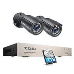 ZOSI 8CH 1080P Home Security CCTV Camera Systems 1TB Hard Drive 5MP Lite Remote DVR Security Camera System (CCTV Kits) 2x 2MP(1920x1080P) Outdoor Bullet Cameras