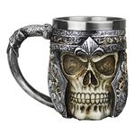 BXT Novelty Decorative Skull Mug Cup Tankard Stainless Steel Gothic Coffee Tea Drinking Cup for Halloween Christmas Birthday (Skull Mug-B)