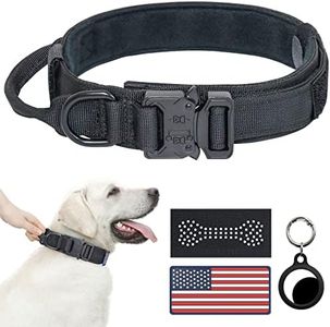 Hotsky Tactical Dog Collar, Adjustable Military Training Nylon Dog Collar with Handle and Heavy Metal Buckle K9 Dog Collar for Medium Large Dogs, with Airtag Dog Collar Holder and Patches (Black, L)