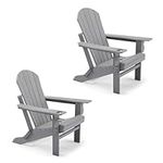 VonHaus Grey Folding Adirondack Chair Set of 2 - Foldable Fire Pit Chair for Garden, Patio, Balcony & Outdoors - Waterproof HDPE Slatted Firepit & Garden Chair with Wide Armrests & Sloped Back