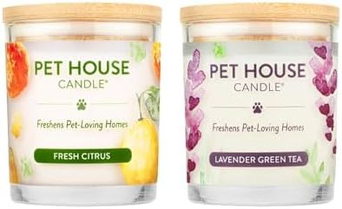 One Fur All Pet House Candle 2 Pack - Plant-Based/Soy - Clean Burning Scented, Long Lasting Pet Odor Candle for Home - Fresh Citrus, Lavender Green Tea