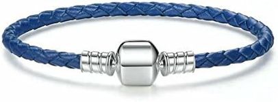 ABAOLA Leather Woven Bracelet with 925 Sterling Silver Snap Clasp Charms (18cm (7.0inch), blue)