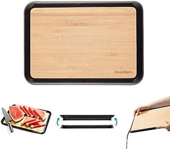 Dreamfarm Fledge Bamboo Dishwasher-Safe, Double-Sided Cutting Board with Non-Slip, Juice-Catching Flip-Up Silicone Edges - 10"x7", Bamboo