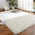 DETUM Cream White Rug 4' X 6' Fluffy Cream White Area Rugs for Bedroom Soft Living Room Shag Rugs Large Furry Rug 122x183CM Room Nursery Office Decor