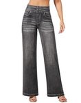 roswear Women's Wide Leg Jeans Casual High Waisted Stretch Baggy Loose Denim Pants, Grey, XL