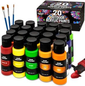 Outdoor acrylic paint set (2 fl oz)- 20 Tubes 2 with Glow in the Dark Effect - Art supplies for Adults - For multiple use- Woods, Leather, Metal & Fabric Paint & Paint for rocks Outdoor/Craft paint