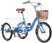 Adult Cargo Tricycles Beach Cruiser Bikes Shopping Adult Tricycles 1 Speed 20 Inch Three Wheel Bike with Low-Step Through Frame/Large Front Rear Basket for Adults, Seniors, Women, Men