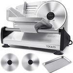 TOKASS Meat Slicer, 200W Electric Slicer For Home Use with 2pcs 7.5'' Stainless Steel Blades, Electric Deli food Slicer, Adjustable Thickness for Meat, Cheese, Bread, Easy Clean (200W-Bright Silver)