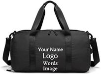 Personalized Duffel Bag with Name Logo Image Custom Travel Sports Gym Yoga Beach Bag with Dry Wet Pocket Shoes Compartment for Men Women (black)