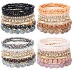 Adramata 4 Sets Stackable Bracelets for Women Multilayer Beaded Bracelets Stretch Bangles Bohemian Style
