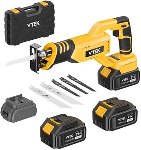 VTEK Brushless Cordless Reciprocating Saw,3 Level Speed Setting,Cordless Power Reciprocating Saw,0-3000RPM Reciprocal Saw,Reciprocating Saws for Woods/Metal/Plastic/Brick Cutting