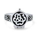 Couples Promise Triquetra Irish Celtic Knot Trinity Signet Locket Ring For Women For Men Oxidized .925 Sterling Silver