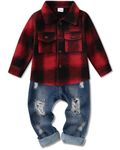 WESIDOM Toddler Boy Clothes 3T Boy Clothes Fashion Long-Sleeved Plaid Shirt Jeans Pants Set Toddler Boy Fall Outfits (Wine Red, 2-3T)