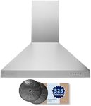 Hauslane Wall Mount Range Hood 30 Inch | Stainless Steel Wall Chimney | 6” Duct/Ductless Convertible, Strong Suction, Six-layer Aluminum Filters, Changeable LED Lamps, Stove Kitchen Vent Hood