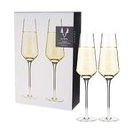 Viski Raye Angled Crystal Champagne Flutes Set of 2, No-Lead Premium Crystal Clear Glass, Modern Stemmed, Champagne Glass Gift Set, 8oz