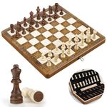 Sarr Klith Chess Set for Kids Adults, 12'' Wooden Chess Board, Handmade 32 Chess Pieces & 2 Extra Queen, Folding Travel Chess Set with Storage Slots, Board Game for Tournament Professional Beginner