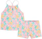 Hurley Girls Boyshort 2-Piece Swimsuit Tankini Set, Blue Ice/Floral, 6 US