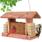 Hannah's Patio Homes Garden USA Cedar Bird Feeder, Mangeur d'oiseaux extérieur, Wildbird Essentials Handmade Wooden Outdoor Patio Garden Yard Tree Hanging with Double Plastic Window and Double Suet Holder Cages Combination #G-8534