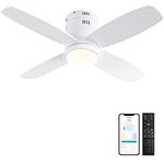 Ohniyou Ceiling Fan with Lights -38'' Modern Low Profile Ceiling Fans with Remote & APP Control - Indoor Outdoor Dimmable Quiet DC Flush Mount Ceiling Fan for Patio Kitchen Dining Room Bedroom