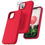 TOCOL 5 in 1 for iPhone 14 Plus Case, with 2 Pack Tempered Screen Protector + 2 Pack Camera Lens Protector, Liquid Silicone Slim Shockproof Cover [Anti-Scratch] [Drop Protection] 6.7 Inch, Red