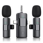 Wireless Microphones for iPhone/Android, Wireless Lavalier Microphone for Video Recording, Lightning/USB-C Lapel Bluetooth Microphone for Vlogging/Interview/TikTok/YouTub (2 Microphones and Receiver)