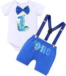 Baby Boy Ocean Theme My First 1st Birthday Smash Cake Outfit Under the Sea Party Supplies Bow Tie Romper Shorts Suspenders 3pcs Set for Baby Shower One Year Old Photo Shooting Royal Blue Turtle 1T