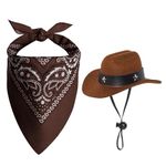 Dog Cowboy Hat with Star Decoration Dog Cowboy Costume for Small Pet Dogs Cat Cowboy Hat with Bandana Scarf Set Party Accessories (Brown, Small)