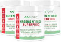 GOBIOTIX Super Greens and Reds Powder - Red and Green Superfood - Probiotic Supplement - Digestive Enzymes and Beet Root Powder - Organic Whole Foods Dietary Supplement (Pom Raspberry, 3 Pack)