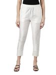 TWIN BIRDS Viscose Fabric Metallic White Coloured Mid-Rise Embroided Mettalic Straight Pants with Functional Pockets for Women - (L)