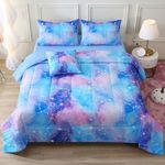 JQinHome Twin Gradient Galaxy Comforter Set for Girls,6 Piece Bed in A Bag 3D Colorful Tie Dye Constellation Print Ombre Bedding Set with Sheets(Blue)