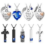 9 Pcs Heart Cross Cubic Urn Necklace for Ashes Keepsake Cremation Jewelry Stainless Steel Necklace Crystal Memorial Pendant Heart Locket Ashes Necklace for Women Men Loved Ones, 9 Styles (Dark Blue)