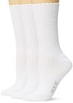 HUE Women's Scalloped Pointelle Crew Socks, 3 Pair Pack, White, One Size (Pack of 3)