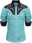 COOFANDY Men's Western Cowboy Embroidered Cotton Long Sleeve Button Down Shirt