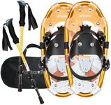 Lightweight Snowshoes for Youth Kids, Aluminum All-Terrain Snowshoes with Adjustable Trekking Poles and Carrying Tote Bag, Special EVA Padded Ratchet Binding, Toe Box, 17", Gold