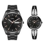 TIMEX Stainless Steel Unisex Pairs Black Round Analog Dial Watch- Tw00Pr310