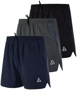 SILKWORLD Running for Mens Quick Dry Athletic Shorts with Zipper Pockets Lightweight Gym Shorts, B/DN/DG(Pack of 3), M