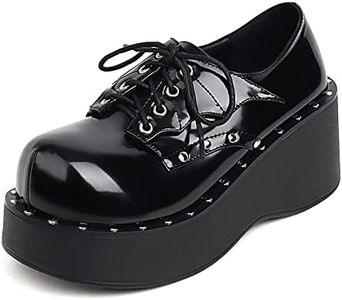 Womens Gothic Mary Jane Wedge Shoes Platform High Heel Cute Pumps Dress Oxfords Shoe (Color : Black, Size : 7)