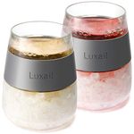 Freezer Wine Cups, Set Of 2, Grey, Plastic Double Wall Insulated Wine Cooling Glasses, Freezable Drink Mug Tumbler with freezing Gel, Wine glasses for Red and white Wine, 8.5 Oz Gift Essentials