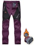 donhobo Womens Walking Waterproof Trousers Thermal Fleece Lined Ladies Winter Outdoor Windproof Warm Softshell Hiking Fishing Ski Snow Pants Purple XXL