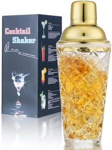 Gbuxska Glass Martini Shaker, 14.2 Oz Martini Shaker with Strainer for Home Use & Bar Cart, (Gold)