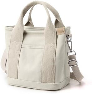 ABOUME Canvas Tote Bag for Women Small Tote Bag with Zipper Canvas Crossbody Bag Shoulder Bag Satchel Handbag with Compartments, Beige, Small