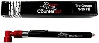 Counteract MKPG-D Analog Tire Air Pressure Gauge for Motorcycle and ATV Tires, 5-50psi, Red 90 Degree Head, Black Anodized Body, Durable Metal Construction