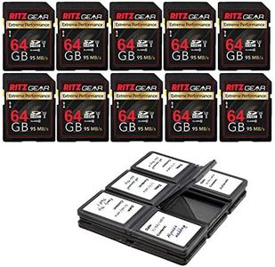 Ritz Gear Extreme Performance 64GB U3 Class-10 V30 SDHC Memory Card 10 Pack with Vivitar Memory Card Case