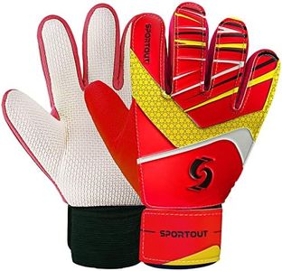 Sportout Kids Goalkeeper Gloves, Soccer Gloves with Double Wrist Protection and Non-Slip Wear Resistant Latex Material to Prevent Injuries (Red, Size 5 Suitable for 5 to 8 Years Old)