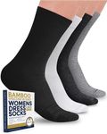 Pembrook Bamboo Viscose Dress Socks Women - 4 Pairs Crew Thin Socks Women | Dress Socks Women | Above Ankle Socks Women | Moisture Wicking Socks Women | Black, White, Light Grey, Grey