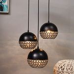 Homesake Hanging Light 3-Round Ceiling Lights Pendant Light, Items for Living Room, Chandelier for Living Room Modern, Balcony Decor, Diwali Decoration Items for Home Decor - Black, Pack of 1