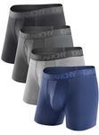 DAVID ARCHY Men's Breathable Bamboo Rayon Boxer Briefs with Fly in 3 or 4 Pack(M, Black+Dark Gray+Navy Blue+Heather Gray),Valentine's Day Gift