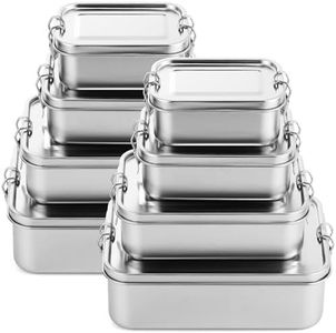 Umigy Stainless Steel Bento Box Metal Lunch Box Food Storage Containers Metal Lunch Container, Lockable Clips to Leak Proof, Reusable Dishwasher Safe Lunch Snack Boxes for Work(8 Pcs,4 Sizes)